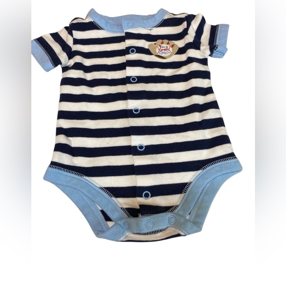 Infant 3 month short sleeve onsies blue stripes baseball themed set of 2 - Picture 5 of 10